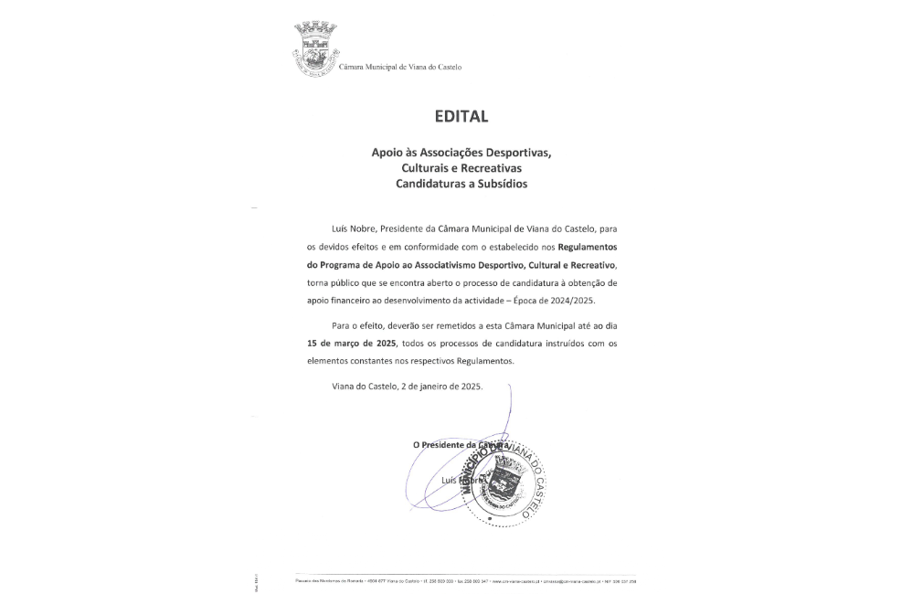 Apoio às Associações Desportivas, Culturais e Recreativas...