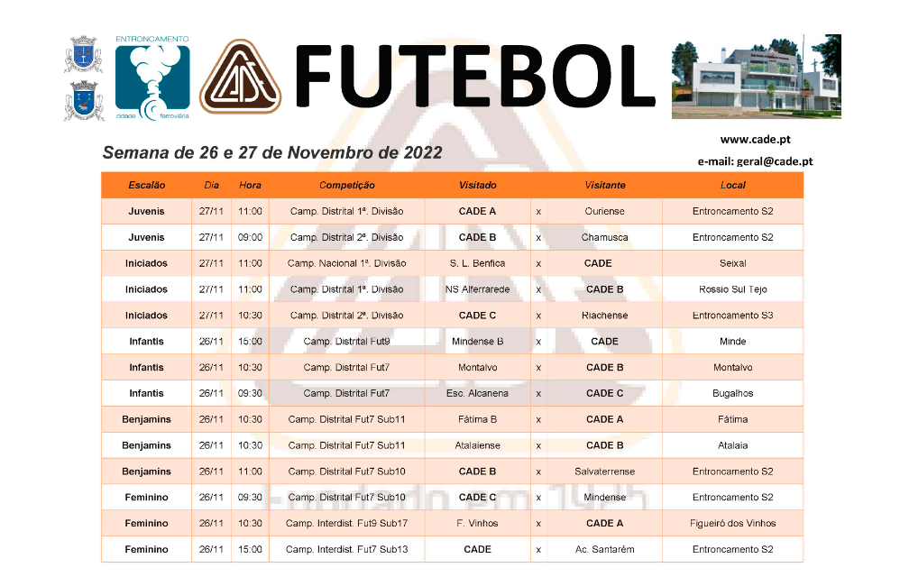 Agenda de jogos para fim de semana de 26 e 27 de Novembro 20...