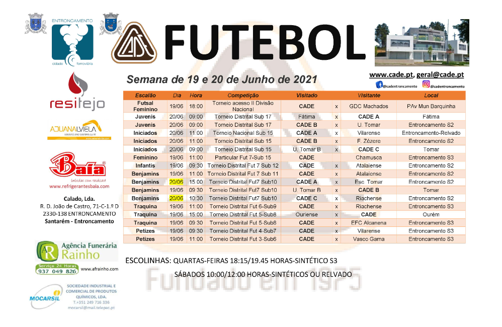 Calendário de jogos de 19 e 20 junho | Portal do Associativ...