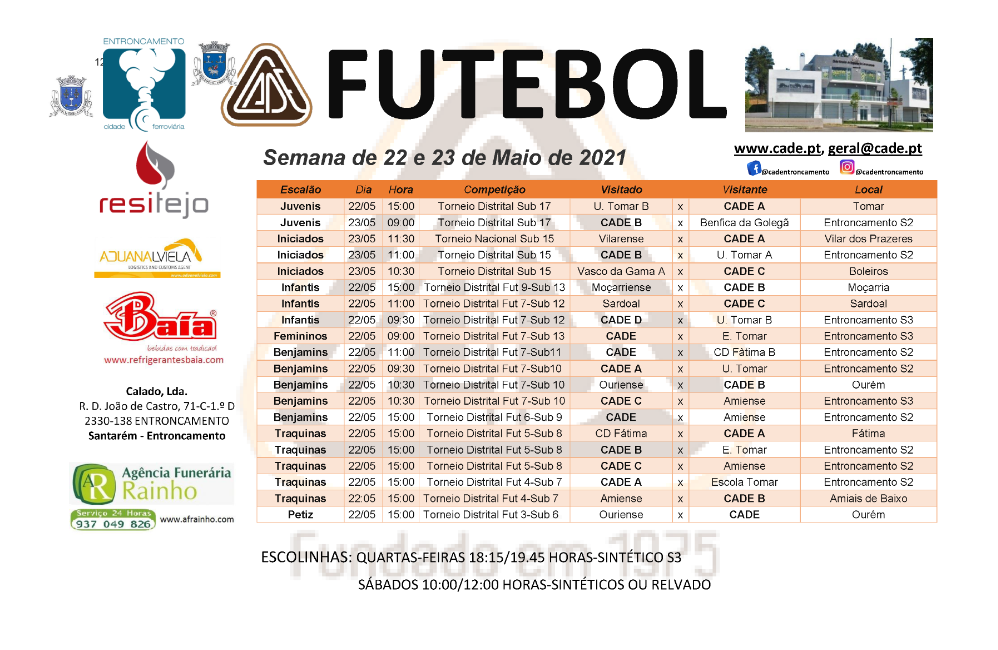 Agenda de jogos para a Semana de 22 e 23 de Maio de 2021 | P...