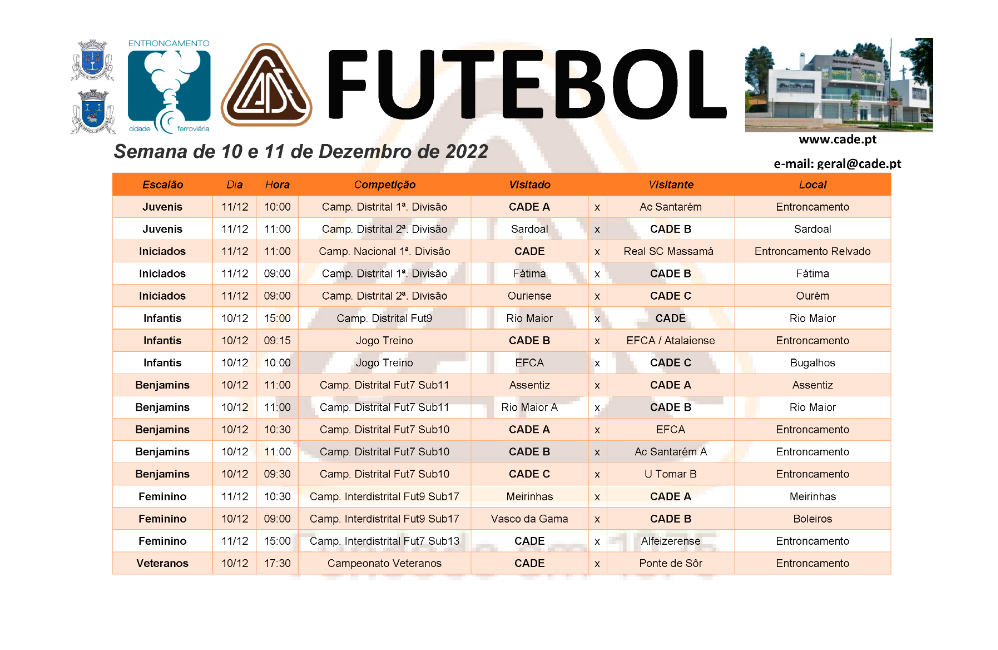 Agenda de jogos para fim de semana de 10 a 11 de Dezembro 20...