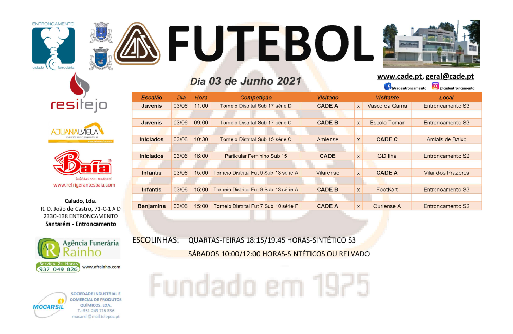 Agenda de Jogos para dia 3 de junho | Portal do Associativis...