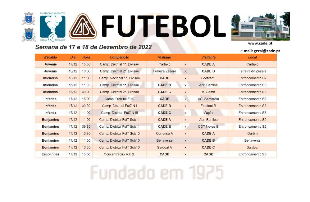 Agenda de Jogos 17 e 18 Dezembro de 2022 | Portal do Associa...