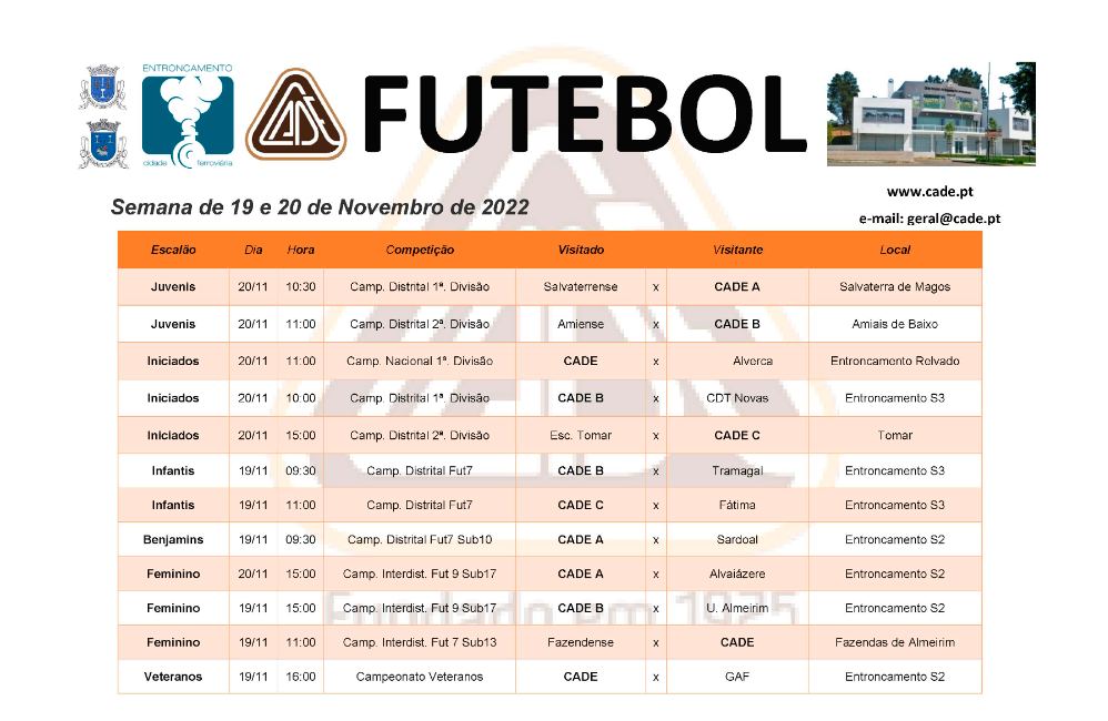 Agenda de jogos para fim de semana de 19 e 20 de Novembro 20...
